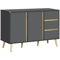 Credenza Bassa, Mobile Portaoggetti in Stile Scandinavo, 2 Ante, 3 Cassetti, 120 x 40 x 80 cm, Grigio Antracite