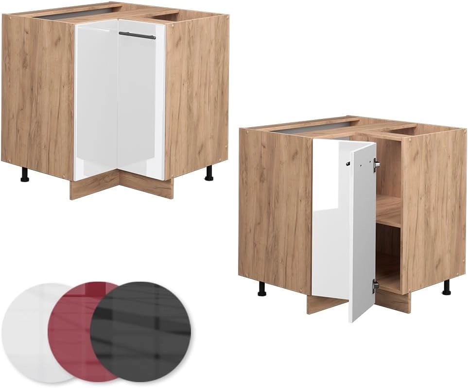 Mobile ad angolo cucina Fame-Line, Bianco lucido, 80.5 cm senza piano di lavoro, per la combinazione con altri moduli della serie Fame-Line