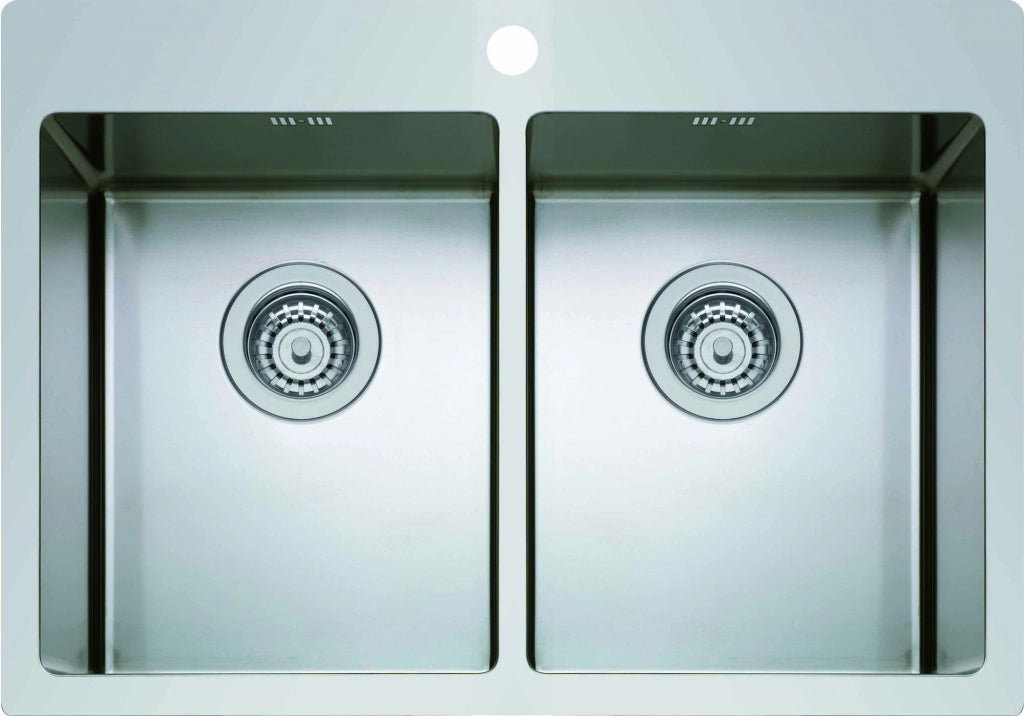 Lavello da incasso in acciaio inox, due vasche con foro per miscelatore 75x51cm Coveh