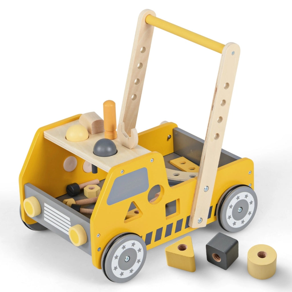 Passeggino per bambini 2-in-1 con attrezzi regolabili e spazio di stoccaggio inferiore, Girello per bambini Giallo