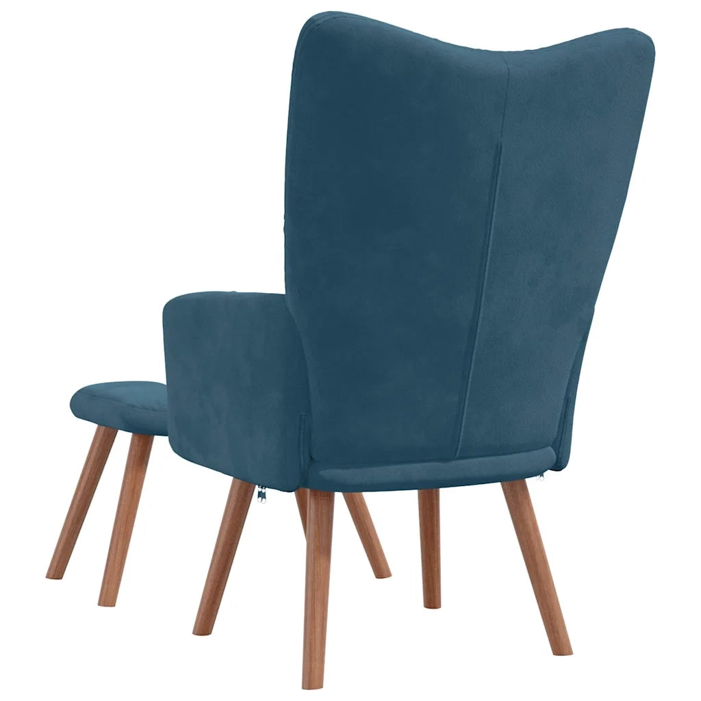 Divano Sedia-Poltrona Relax con Poggiapiedi Blu in Velluto 926550