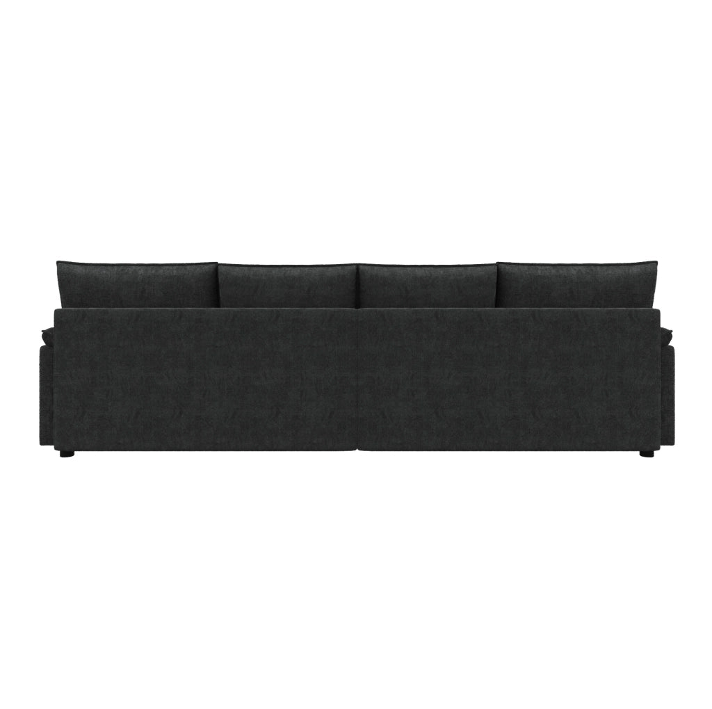 Divano in ciniglia nero con 2 pouf mobili, 264,5×142,5×84 cm