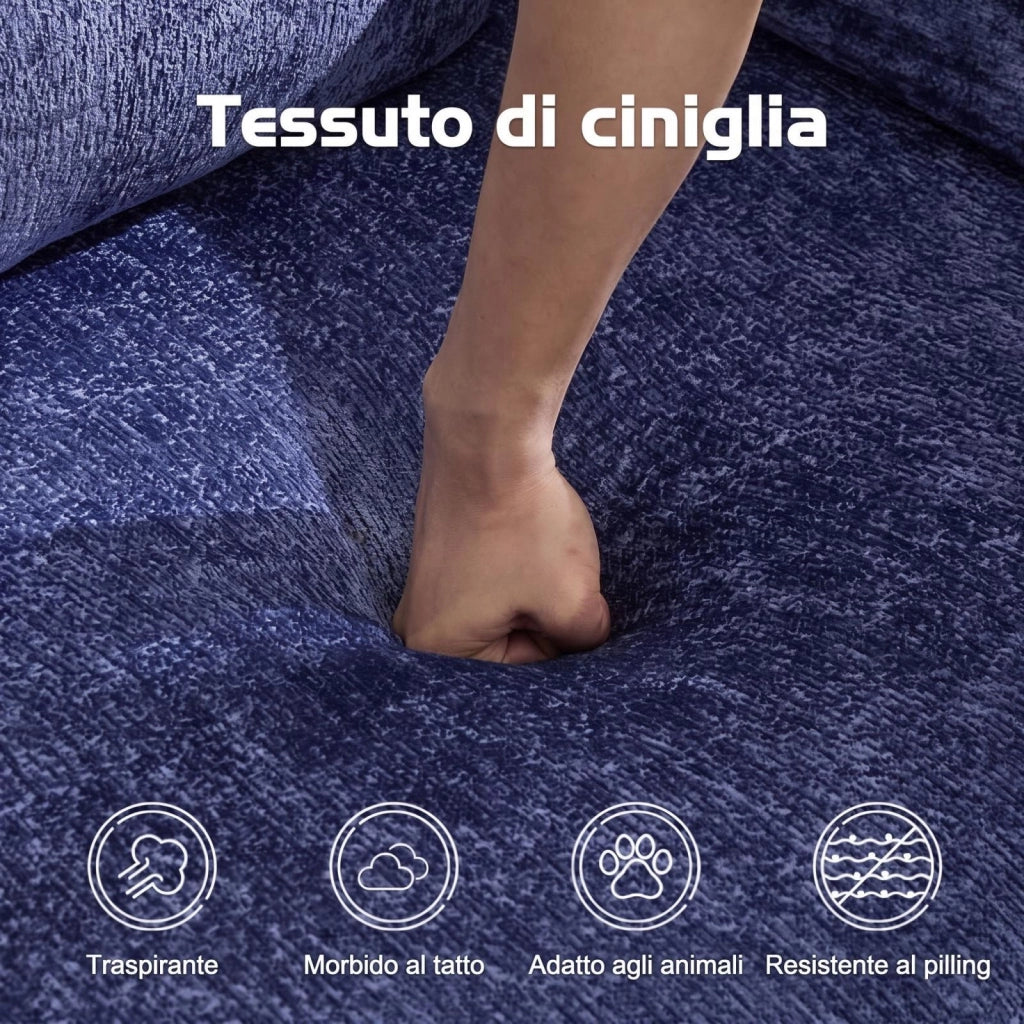 Divano compatto, divano letto pieghevole, moduli senza struttura, tessuto chenille, blu scuro