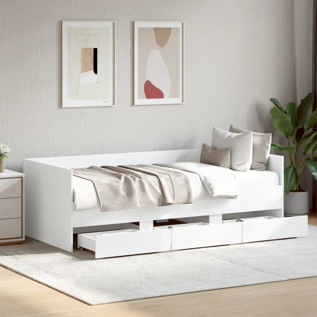Divano Letto con Cassetti senza Materasso Bianco 90x200 cm