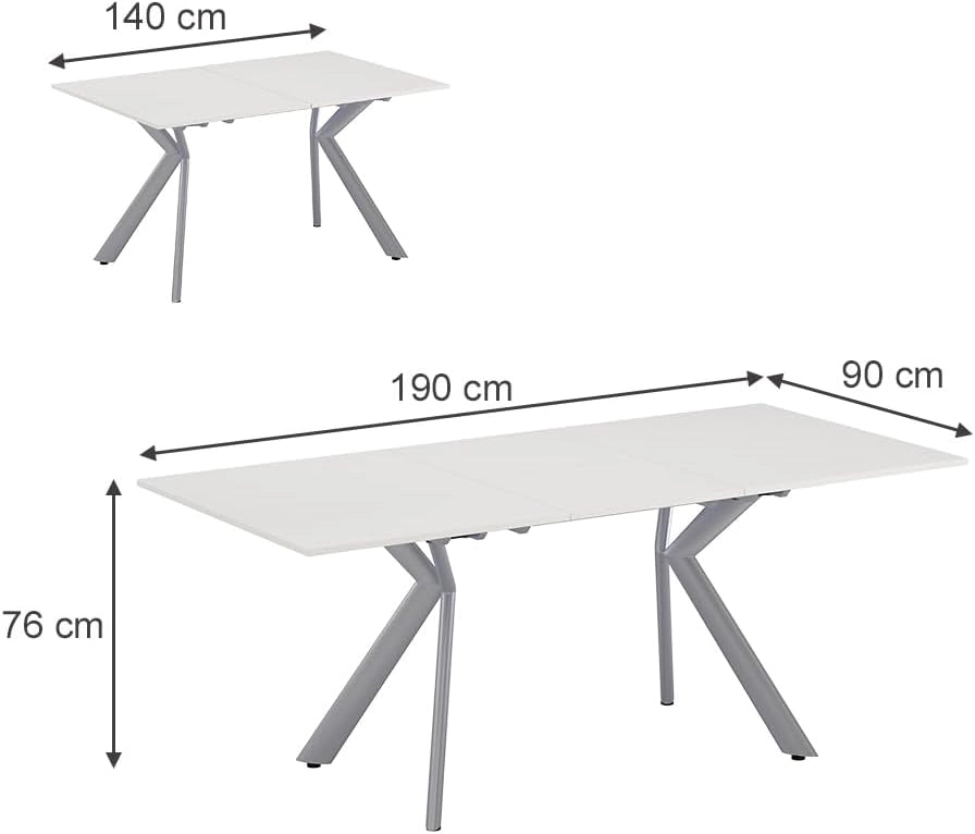 Tavolo da pranzo Trill, Bianco/Grigio, 140 x 90 cm Estensibile, con estrazione sincronizzata per lunghezze del tavolo variabili