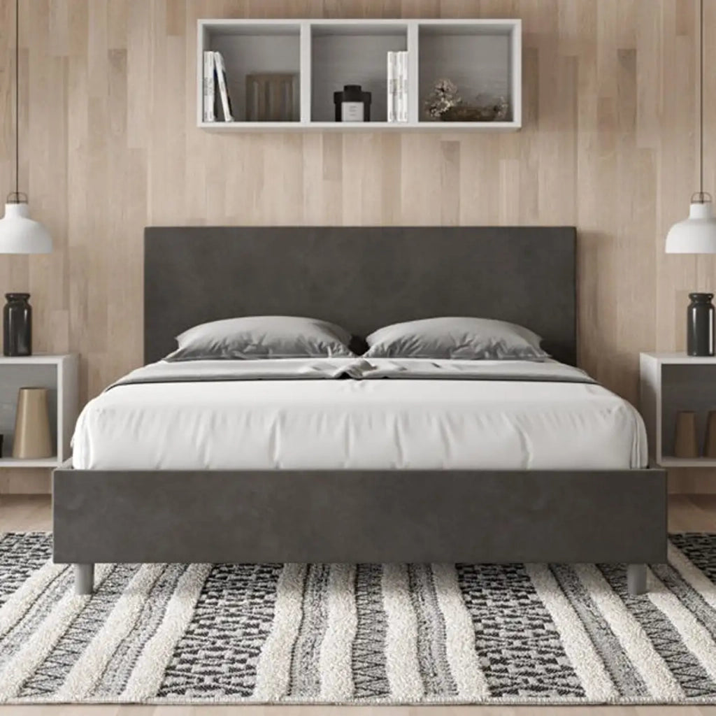 Letto matrimoniale con rete imbottito 160x190 microfibra grigio Adele