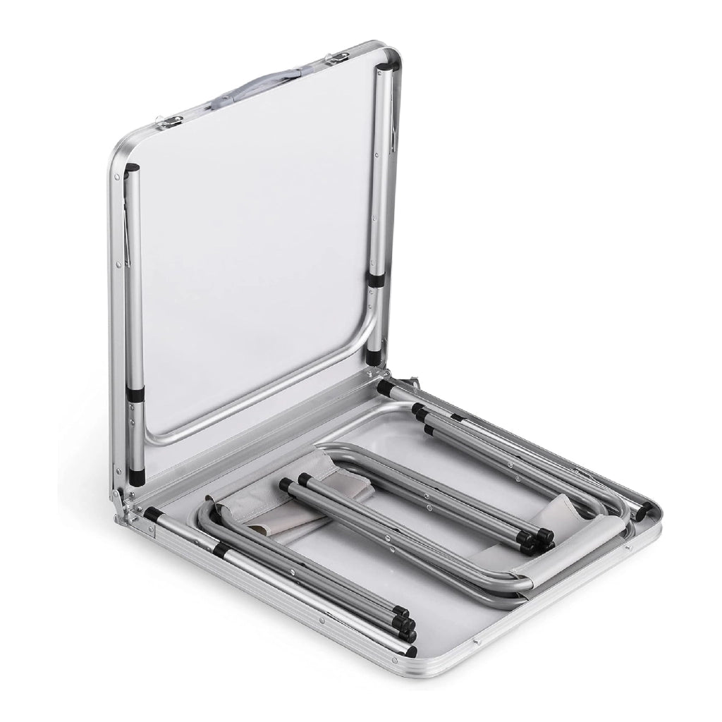 Set Tavolo Pieghevole da Campeggio con 4 Sgabelli, Altezza Regolabile 54-71 cm, Tavolo Richiudibile a Valigia 120x60 cm, Struttura in Alluminio, Portatile per Camping, Picnic e Giardino