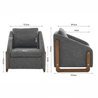 Poltrona d'arredo per soggiorno con braccioli in legno, cuscino posteriore e tessuto in chenille, 73.5x73.5x73.5 cm, Grigio