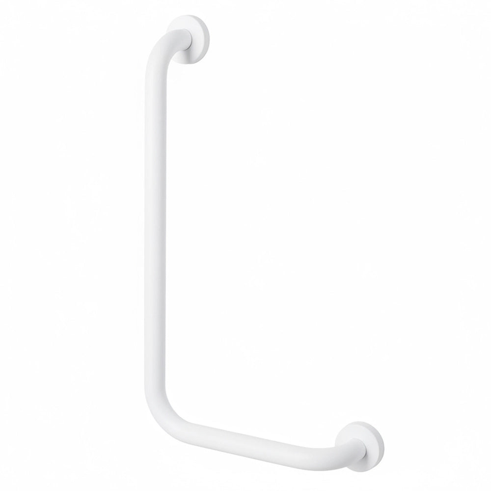 Corrimano angolare di sicurezza 35x65 cm con montante a sinistra in acciaio bianco