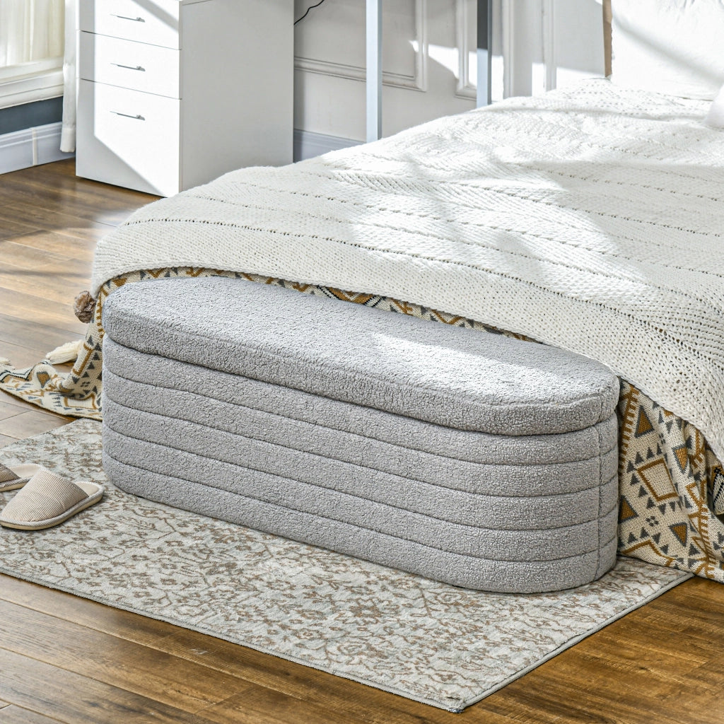 Panca Contenitore Fondo Letto 116x41x40,5 cm in Tessuto Teddy Grigio Chiaro