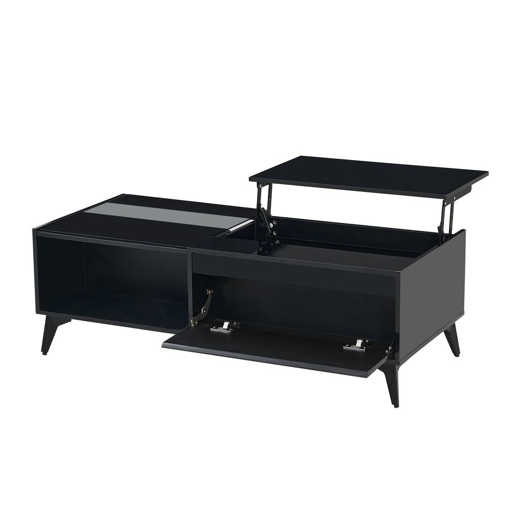 Tavolino da Caff¨¨ Multifunzionale ¨C MINIMAL ¨C Nero Lucido, Altezza Regolabile, 110x50x48 cm