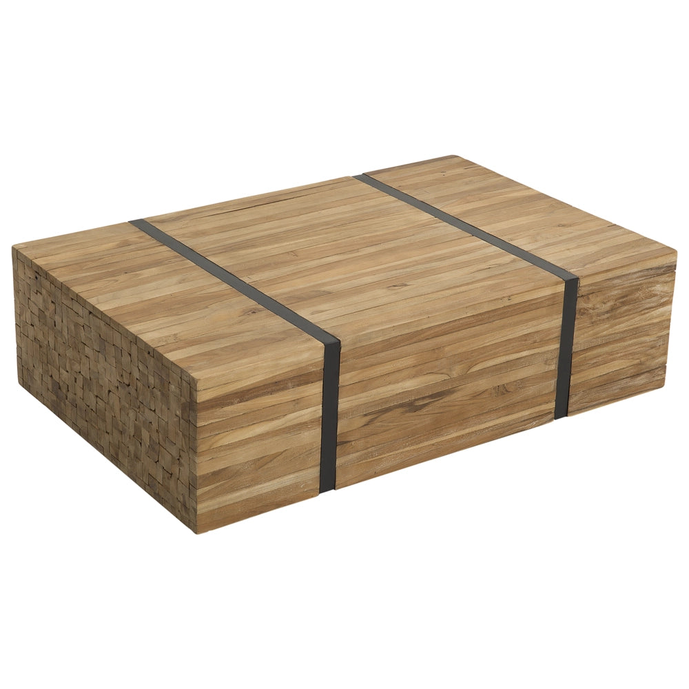 Tavolino Teak in Legno Massello su Ruote Rettangolare Industriale Rustico