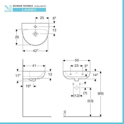 Lavabo sospeso Geberit 50 cm in ceramica bianco  Selnova