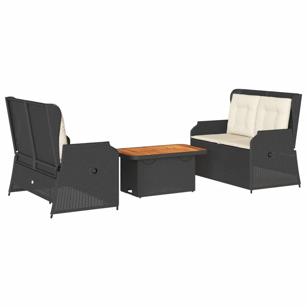 Set Divani da Giardino 3 pz con Cuscini Nero in Polyrattan 3262747
