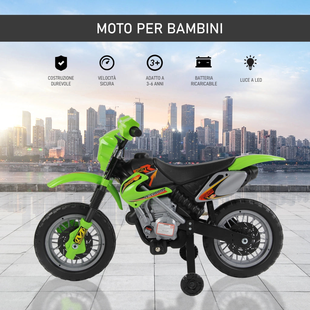 Moto Elettrica per Bambini con Rotelle ¨C zephmum ¨C Verde 102x53x66cm