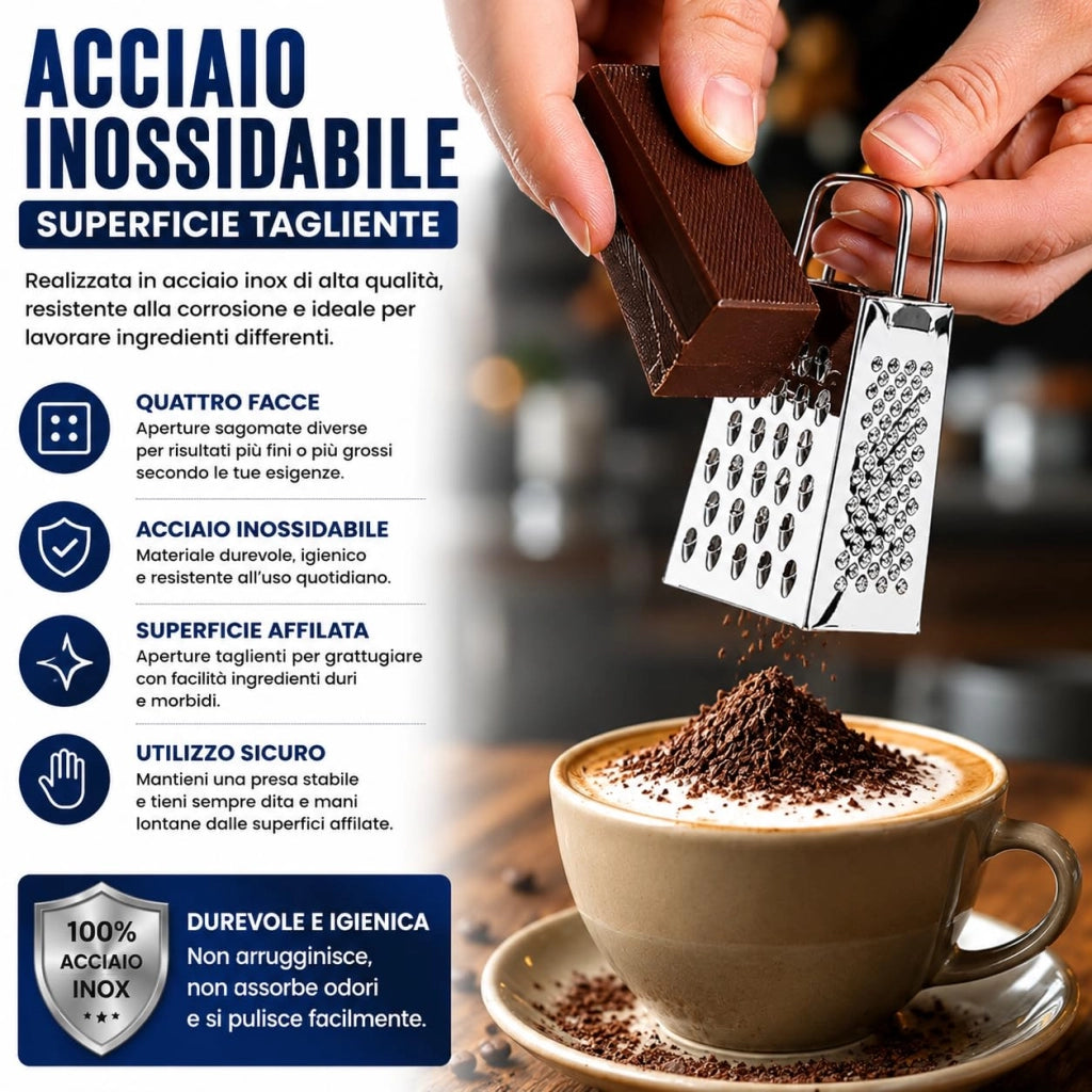 Mini Grattugia 4 Facce Acciaio Inox 7,5 cm Formaggio Spezie 74178