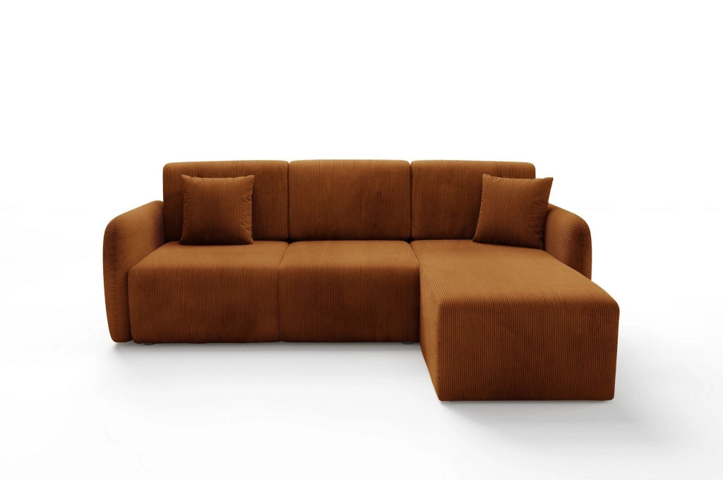 Ranco, Divano Letto con Penisola Contenitore, 245x185 cm Arancione