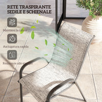 Set 4 Sedie da Giardino 54x71x93 cm Impilabili con Braccioli Curvi in Acciaio e Tessuto Traspirante Grigio