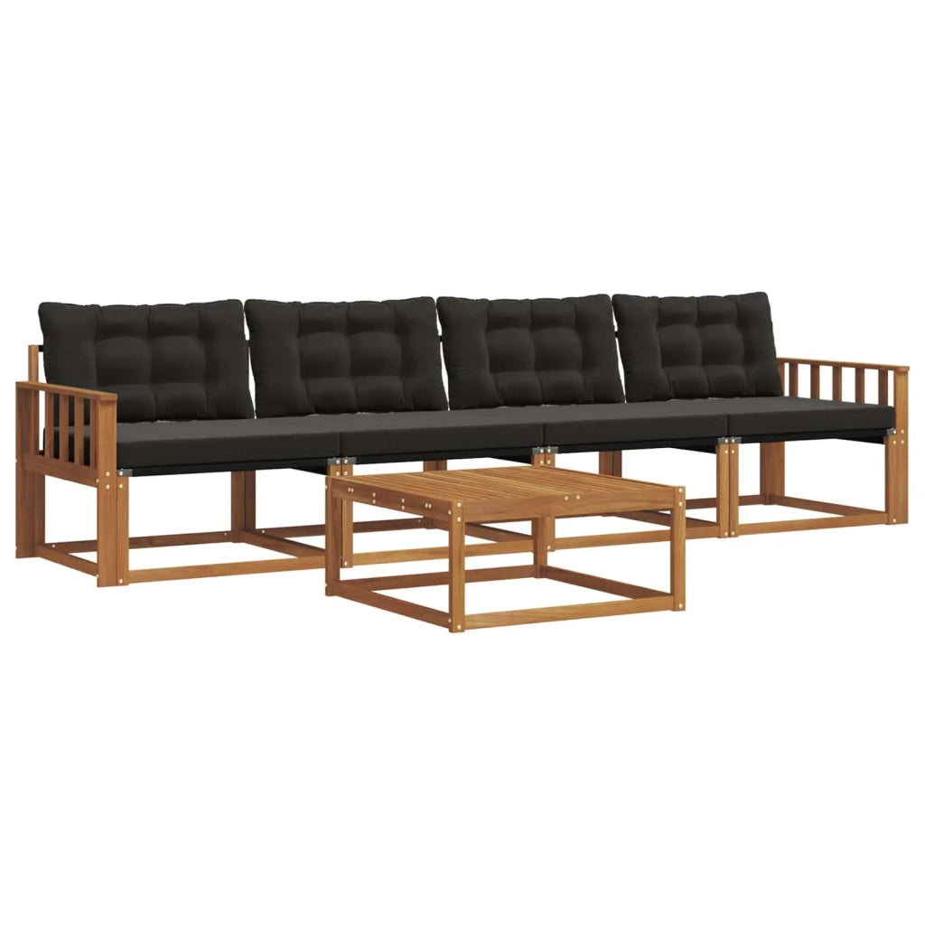 Set di divani da esterno con cuscino 5 pcs Naturale e Nero