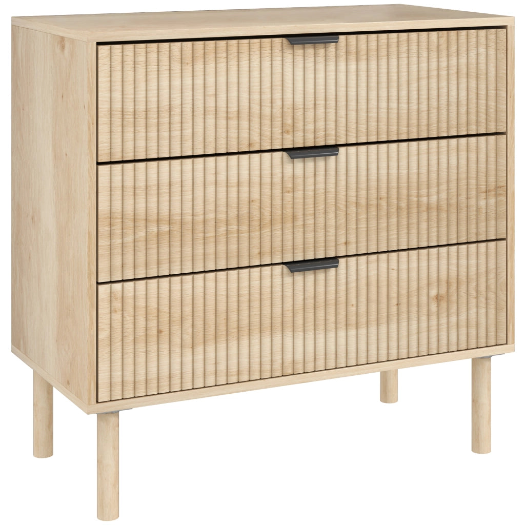 Cassettiera 3 Cassetti in Legno per Camera e Ingresso Stile Nordico, 80x40x77.5 cm, Rovere