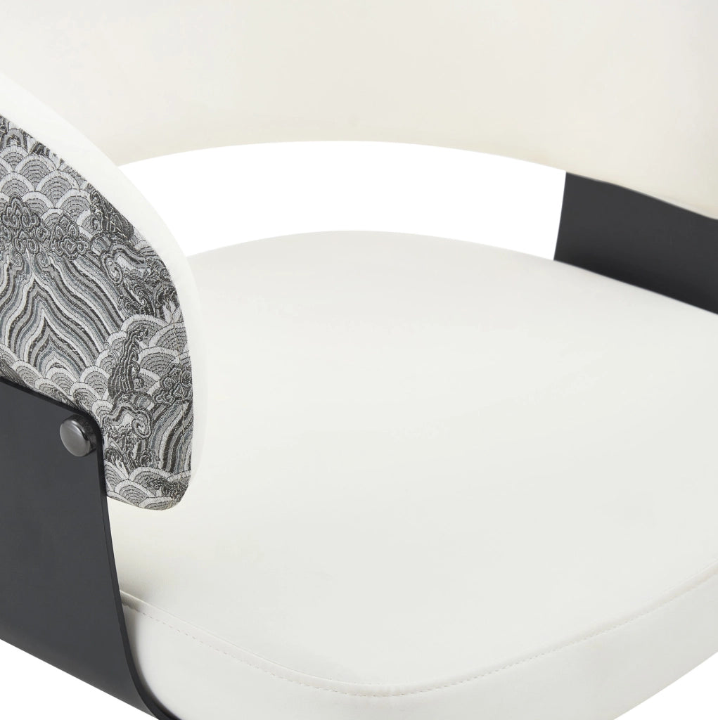 Sedia da pranzo 96x59.5x40 cm con schienale ergonomico e braccioli in PU bianco e nero