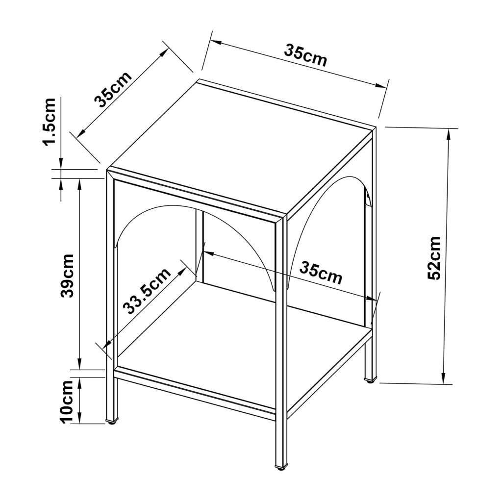Tavolino Akaa con Scomparto Aperto Arcuato 52 x 35 x 35 cm Nero [en.casa]