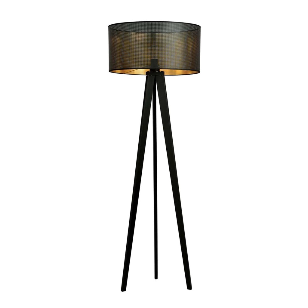 Piantana Moderno Drago Acciaio Nero Oro 1 Luce E27 Ip20