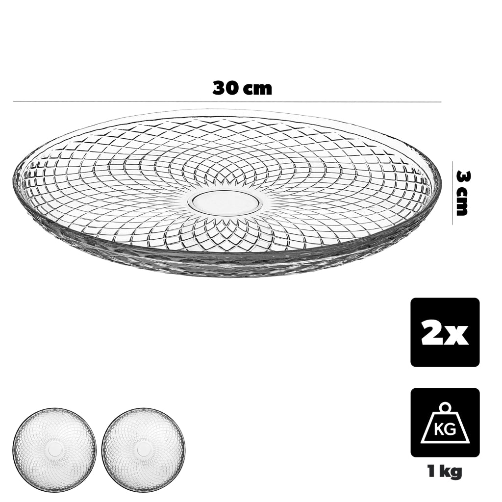 KADAX Set di 2 piatti piani da 30 cm, piatti grandi in vetro rotondi e piatti