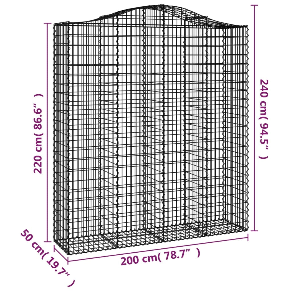 Set di 4 gabbioni ad arco per recinzione gabbia o muro di contenimento 200 x 50 x 220/240 cm ferro zincato argento 02_0041449