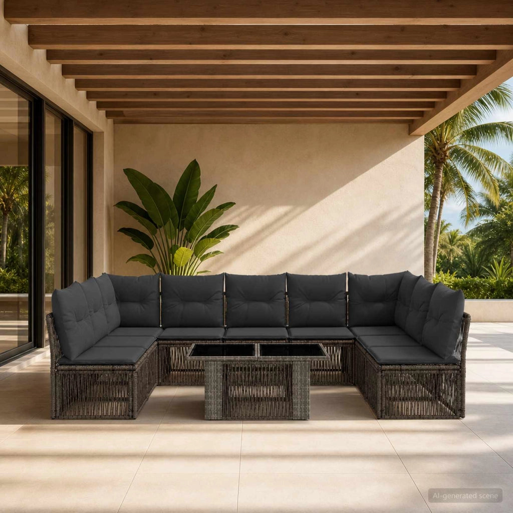 Set Divano da Giardino 10 pz Grigio polyrattan 3436517