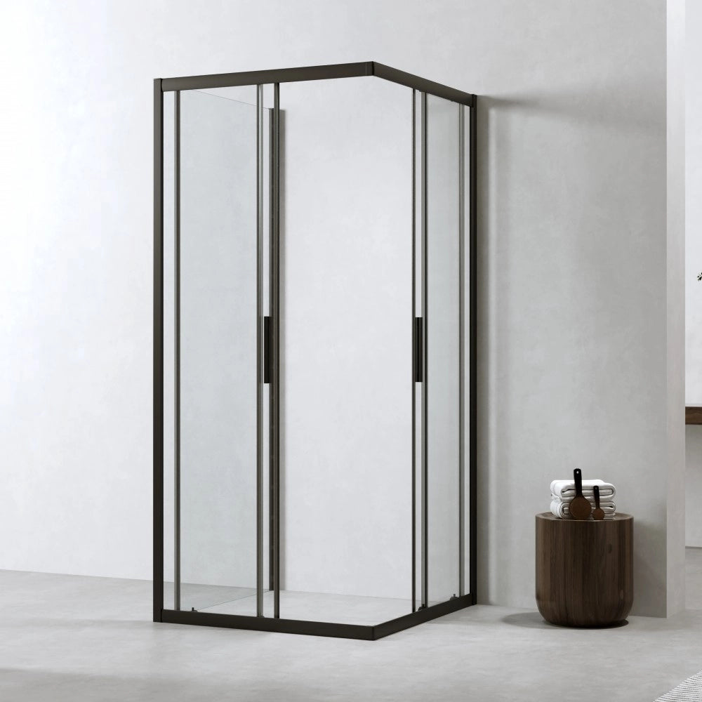 Box Doccia 3 Lati 70x70x70 Cm h190 Scorrevole Profili Nero Opaco Vetro Trasparente| Neat