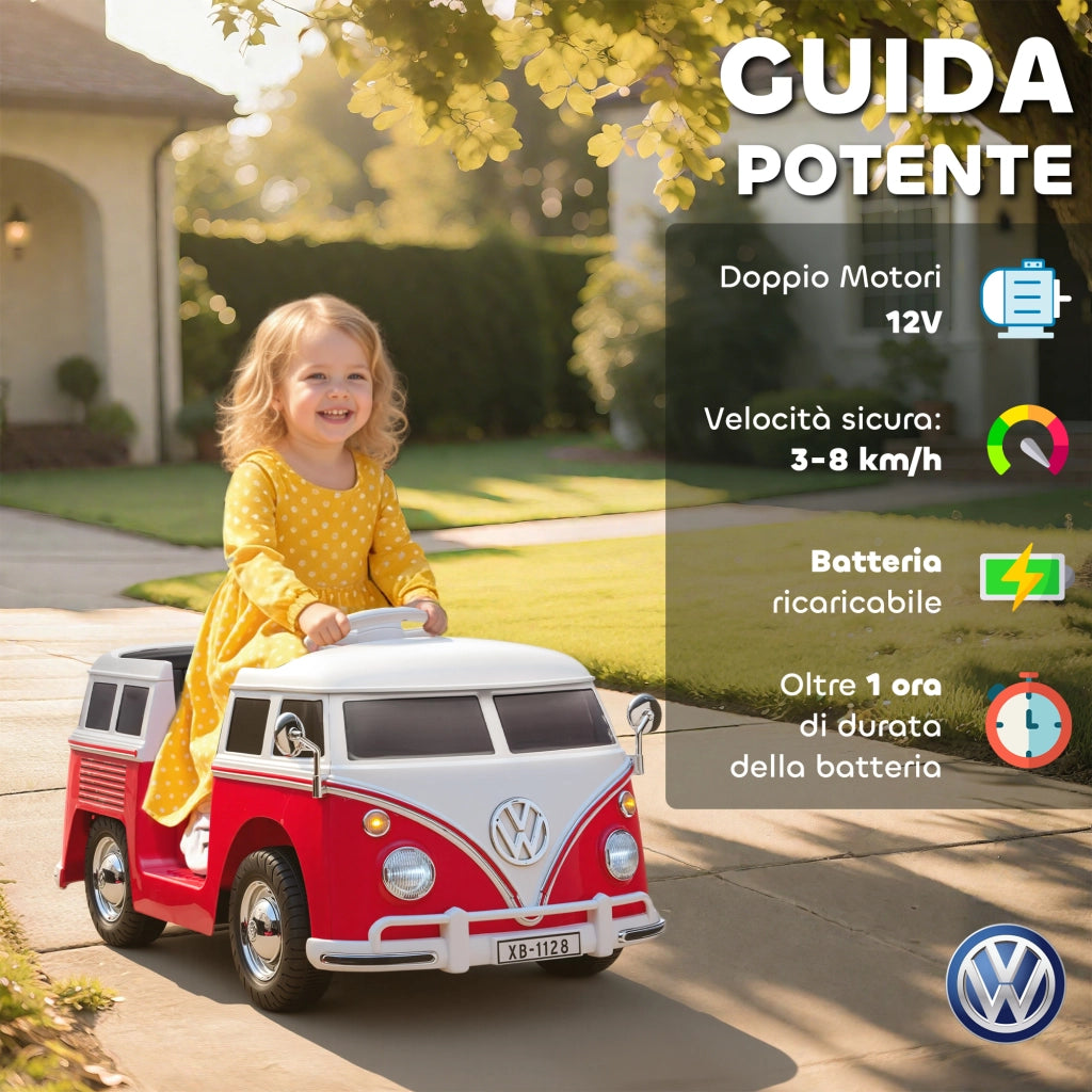 Auto Elettrica Bambini Volkswagen T1 ¨C Zephmum ¨C Rosso 89x49x41.5 cm