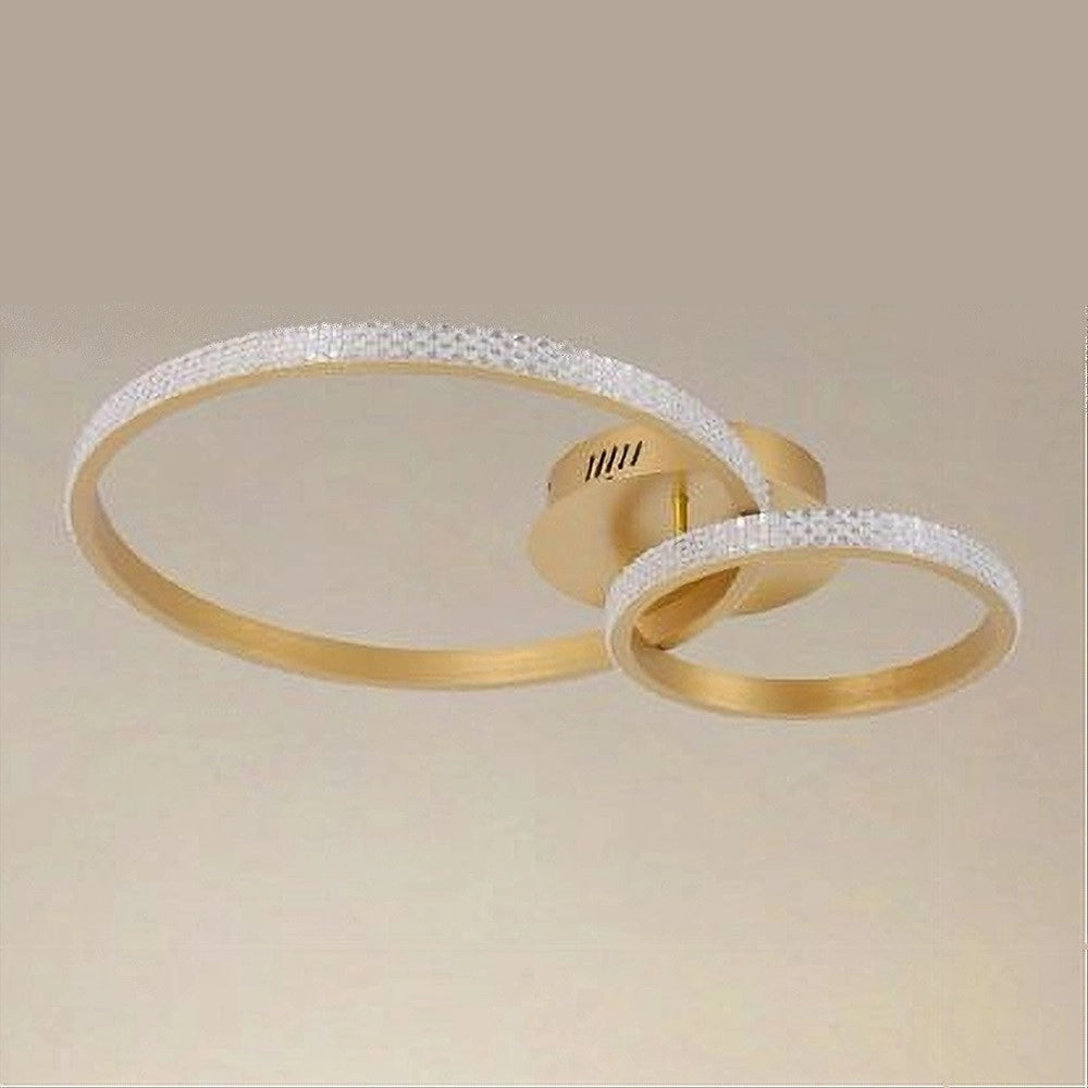 Trade Shop - Plafoniera Led 48 W 2 Cerchi Effetto Cristallo Con Telecomando Moderno Oro 31791 -