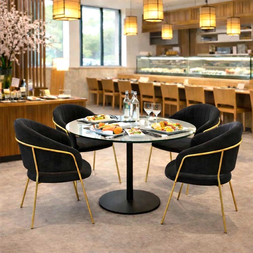 Sedie da sala da pranzo set da 4 Aurelia con schienale in velluto nero