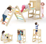 7 in 1 Set da Arrampicata per Bambini, Giocattoli da Arrampicata Pieghevole con Rampa Reversibile Sgabello Convertibile Tavolo e Sedia Lavagna, 3-14 Anni (Colorato)