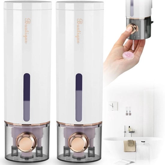 Dispensatore di sapone da parete - senza perforazione - set da 2 - trasparente - plastica