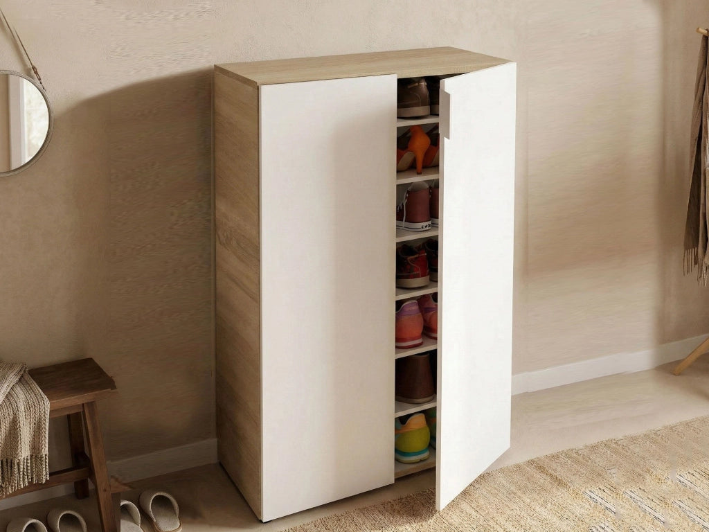 Athenodora, Armadio Multiuso 2 Ante 6 Ripiani, 72x103h cm Marrone Rovere
