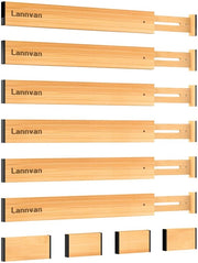 Verdelatori di carico regolabili, set di 6 verdelatori di carico in bambù naturale, organizzatore di carico - molla, sistema di separazione di carico per cucina, comodino, abbigliamento, bagno, 42,8-56,3 cm, naturale