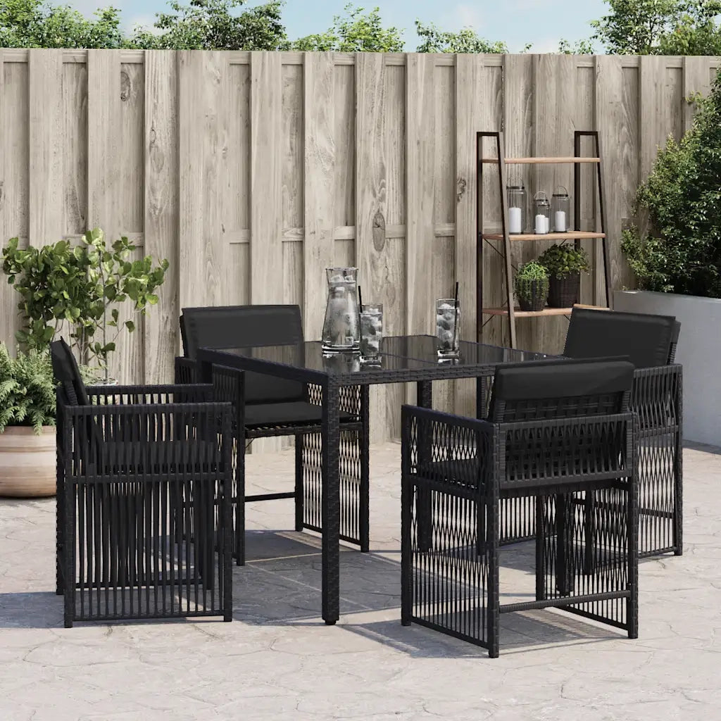 Sedie da Giardino con Cuscini 4 pz Nere in Polyrattan