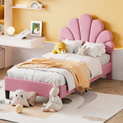 Letto imbottito 90x200 cm rosa con testiera a fiore e rete a doghe