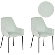 Set di 2 sedie per sala da pranzo in tessuto di velluto a coste verde menta sedile imbottito gambe in metallo Nero stile moderno