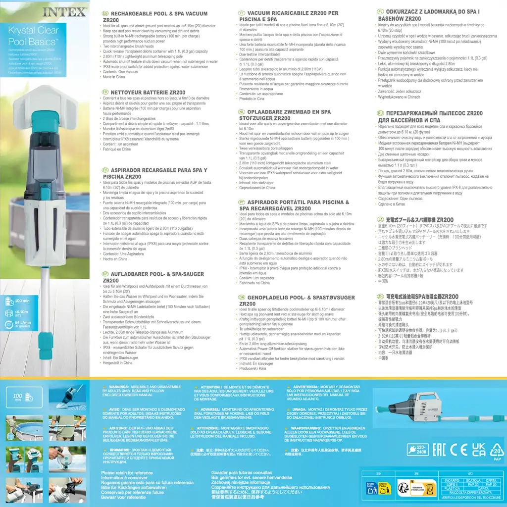INTEX Aspiratore Ricaricabile per Spa e Piscine Bianco 3202963