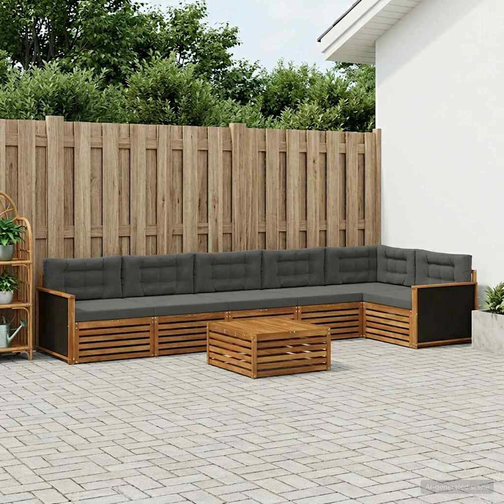 Set di divani da esterno 7 pz Naturale e Antracite Poliestere 3383435