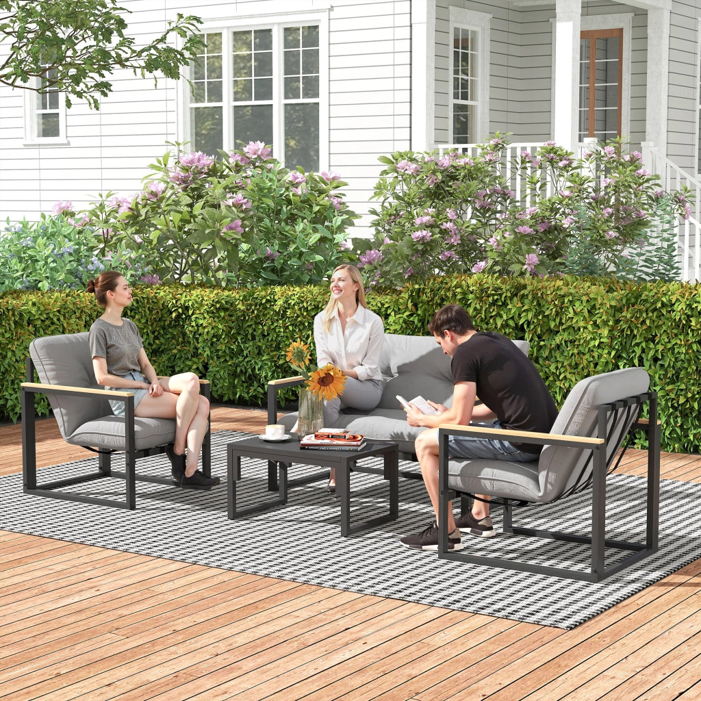Set da giardino 4 posti con divano 2 posti e poltrona ¨C zephmum ¨C tessuto grigio chiaro
