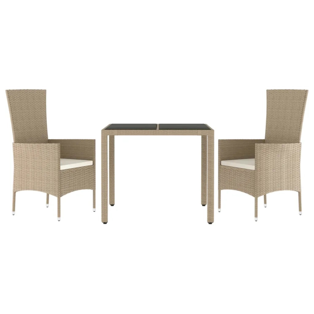 Set da Pranzo da Giardino 3 pz con Cuscini Beige in Polyrattan