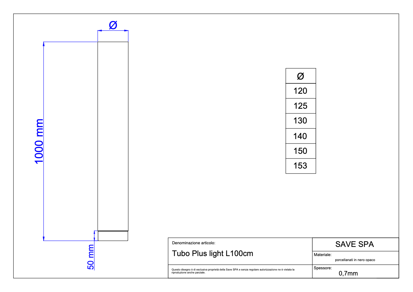 TUBO PER STUFA A LEGNA 'PLUS LIGHT' Ø 130x1000 mm - SAVE
