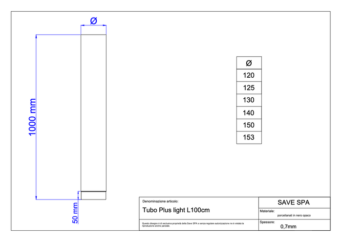 TUBO PER STUFA A LEGNA 'PLUS LIGHT' Ø 130x1000 mm - SAVE
