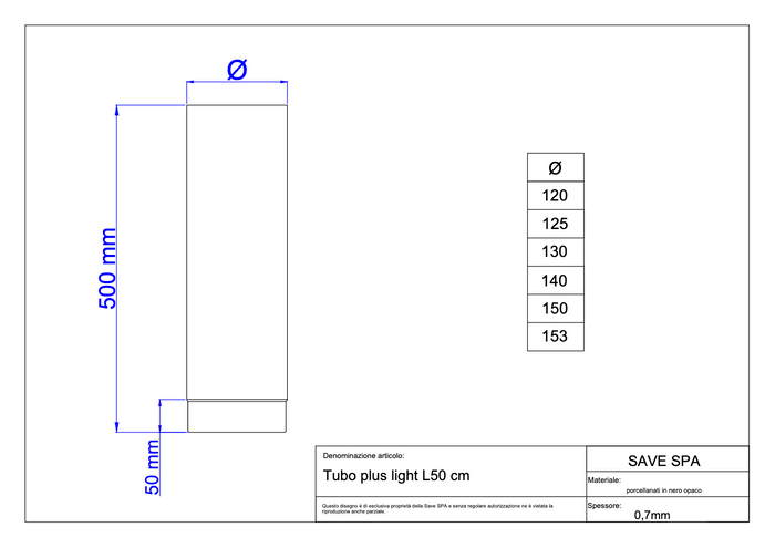 TUBO PER STUFA A LEGNA 'PLUS LIGHT' Ø 120x500 mm - SAVE