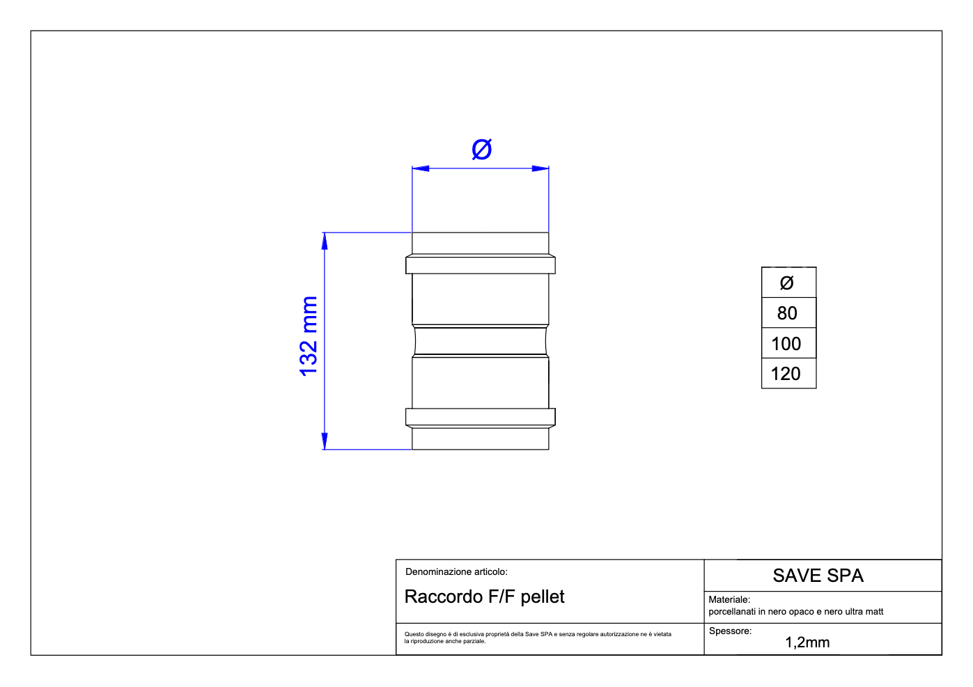 RACCORDO PER TUBO PELLET 'LIGHT' Ø 100 mm - Innesto F/F - SAVE