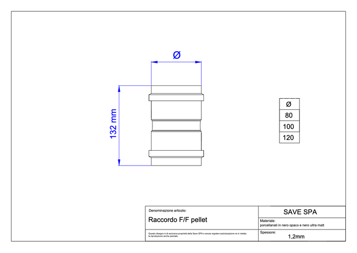 RACCORDO PER TUBO PELLET 'LIGHT' Ø 80 mm - Innesto F/F - SAVE